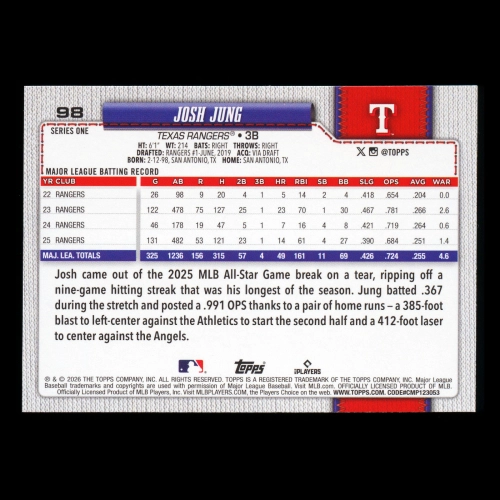 Josh Jung 2026 Topps Rangers