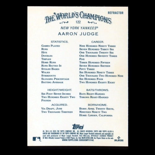 Aaron Judge 2025 Topps Allen and Ginter Chrome Refractors Yankees