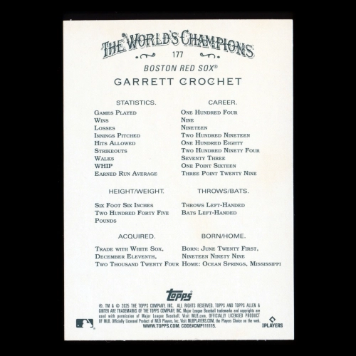 Garrett Crochet 2025 Allen & Ginter Silver Red Sox