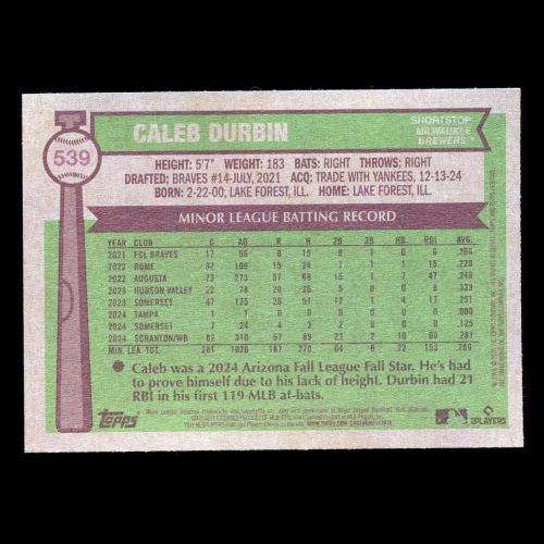 Caleb Durbin RC 2025 Topps Heritage Rookie Brewers