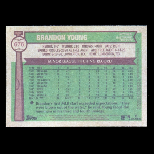 Brandon Young RC 2025 Topps Heritage Rookie Orioles