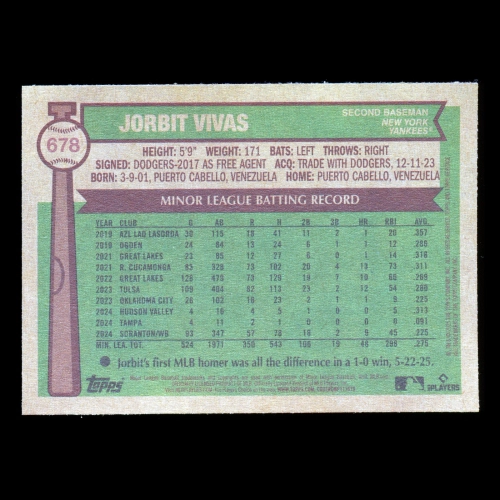 Jorbit Vivas RC 2025 Topps Heritage Rookie Yankees