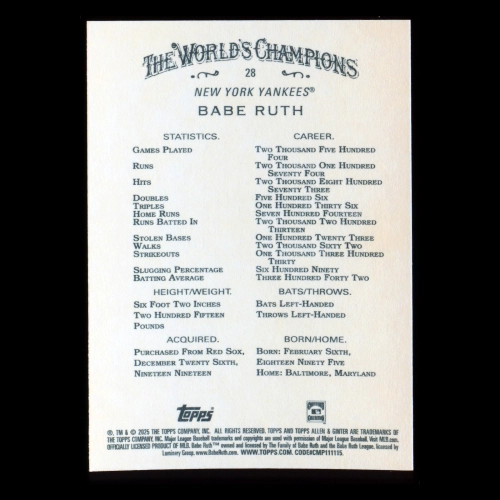 Babe Ruth 2025 Allen & Ginter Yankees