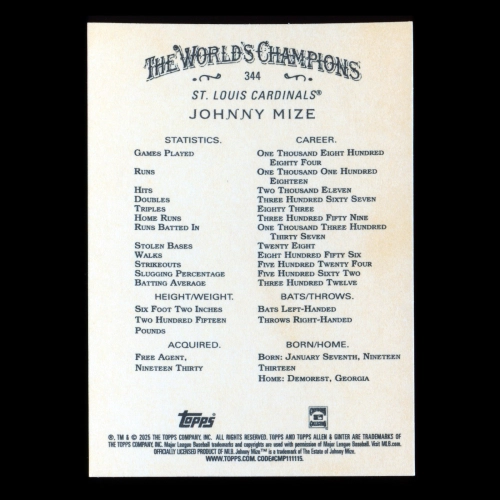 Johnny Mize 2025 Allen & Ginter Cardinals