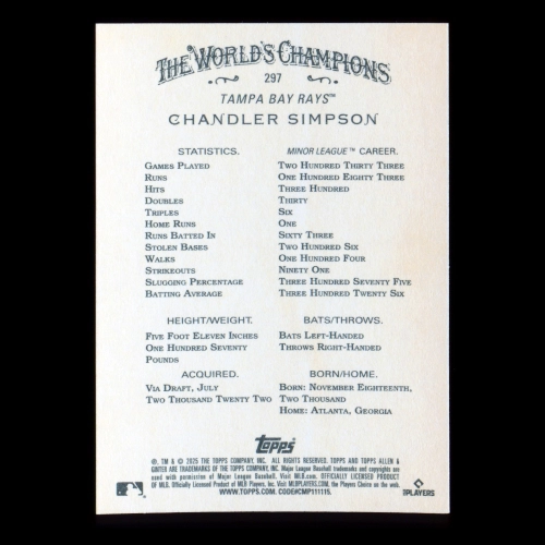 Chandler Simpson RC 2025 Allen & Ginter Rookie Rays