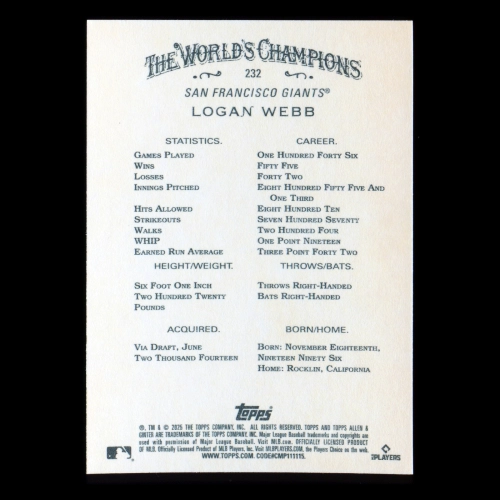 Logan Webb 2025 Allen & Ginter Giants