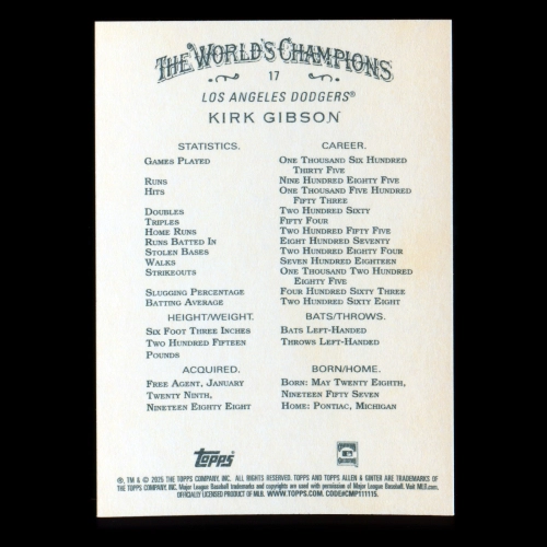 Kirk Gibson 2025 Allen & Ginter Dodgers