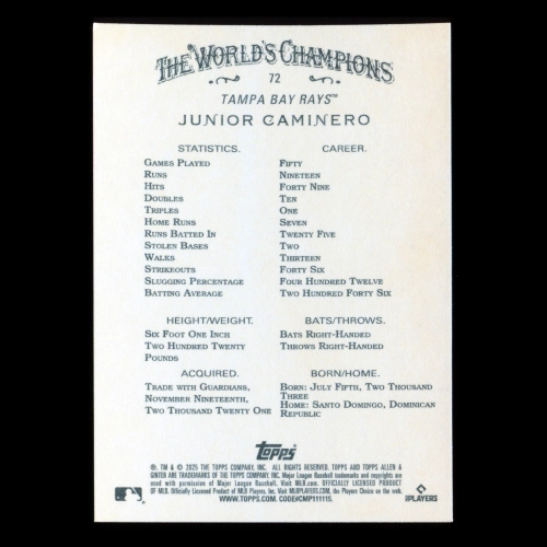 Junior Caminero 2025 Allen & Ginter Rays