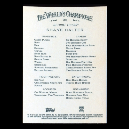 Shane Halter 2025 Allen & Ginter Tigers