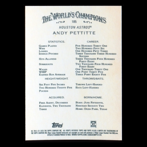 Andy Pettitte 2025 Allen & Ginter Astros