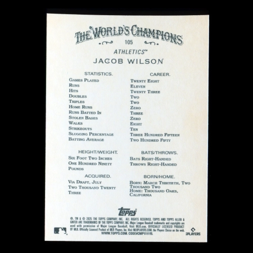 Jacob Wilson RC 2025 Allen & Ginter Rookie Athletics