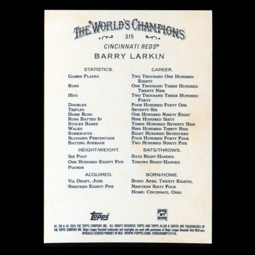 Barry Larkin 2025 Allen & Ginter Reds