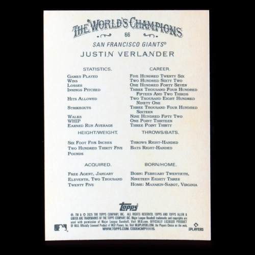 Justin Verlander 2025 Allen & Ginter Giants