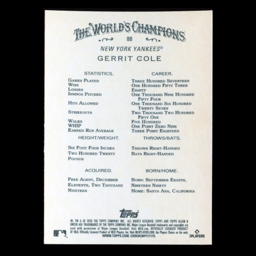 Gerrit Cole 2025 Allen & Ginter Yankees