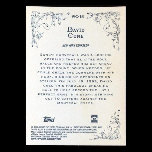 David Cone 2025 Topps Allen and Ginter Wicked Curves Yankees