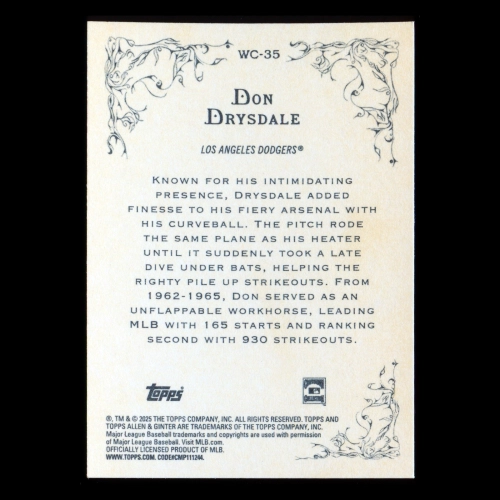 Don Drysdale 2025 Topps Allen and Ginter Wicked Curves Dodgers