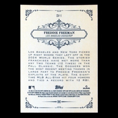 Freddie Freeman 2025 Topps Allen and Ginter Sweet Victory Dodgers