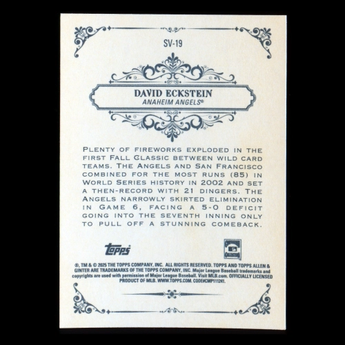 David Eckstein 2025 Topps Allen and Ginter Sweet Victory Angels