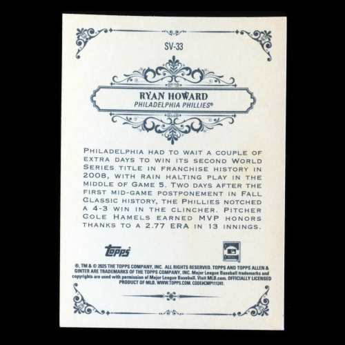 Ryan Howard 2025 Topps Allen and Ginter Sweet Victory Phillies