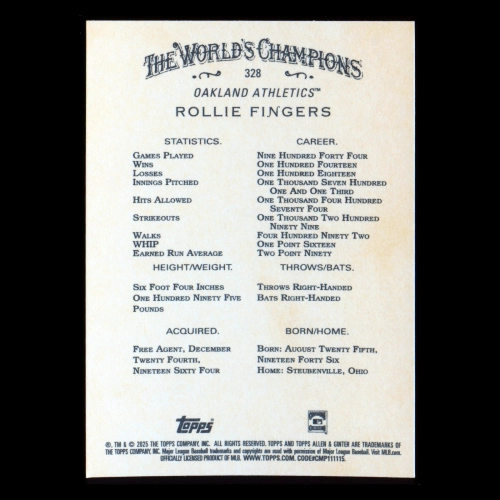 Rollie Fingers 2025 Allen & Ginter Athletics