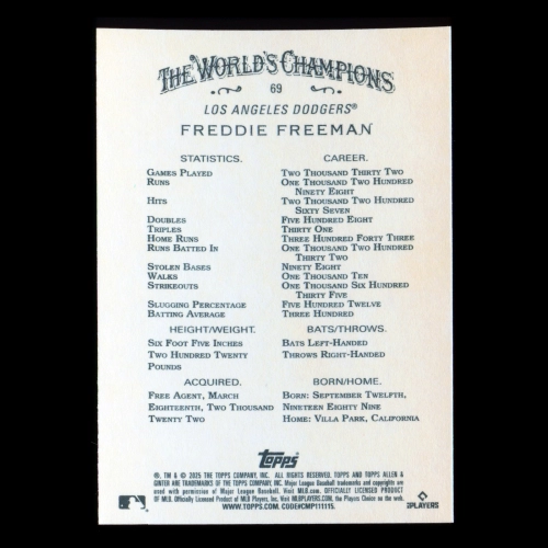 Freddie Freeman 2025 Allen & Ginter Dodgers