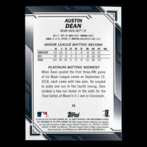 Austin Dean RC 2019 Bowman Platinum Rookie Marlins