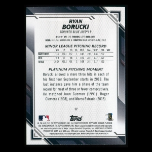 Ryan Borucki RC 2019 Bowman Platinum Rookie Blue Jays
