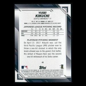 Yusei Kikuchi RC 2019 Bowman Platinum Rookie Mariners