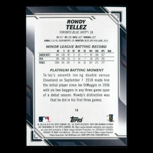 Rowdy Tellez RC 2019 Bowman Platinum Rookie Blue Jays
