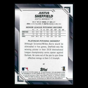 Justus Sheffield RC 2019 Bowman Platinum Rookie Mariners