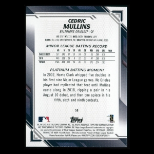 Cedric Mullins RC 2019 Bowman Platinum Rookie Orioles