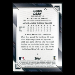 Austin Dean RC 2019 Bowman Platinum Rookie Marlins