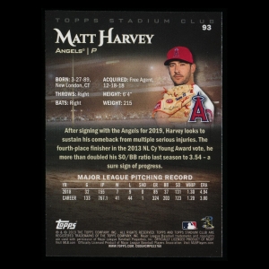 Matt Harvey 2019 Stadium Club Black Foil Angels