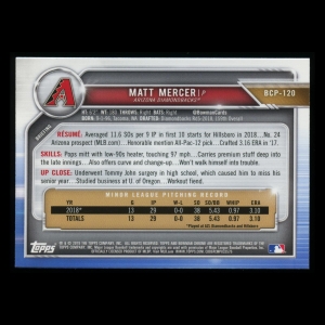 Matt Mercer 2019 Bowman Chrome 1st  Bowman Diamondbacks