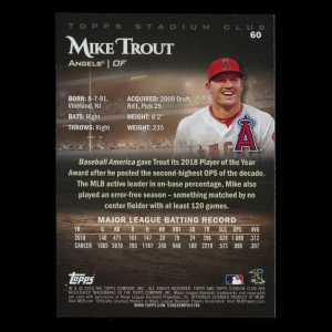 Mike Trout 2019 Stadium Club Angels