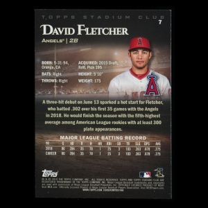 David Fletcher RC 2019 Stadium Club Rookie Angels