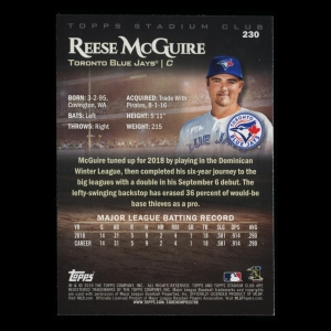 Reese McGuire RC 2019 Stadium Club Rookie Blue Jays