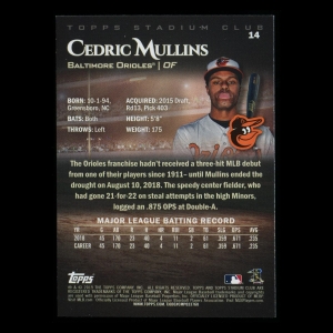 Cedric Mullins RC 2019 Stadium Club Rookie Orioles