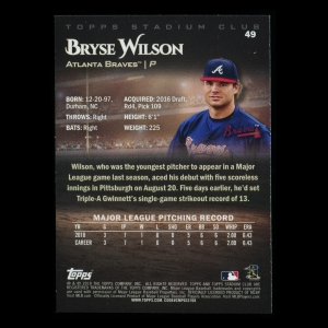 Bryse Wilson RC 2019 Stadium Club Rookie Braves