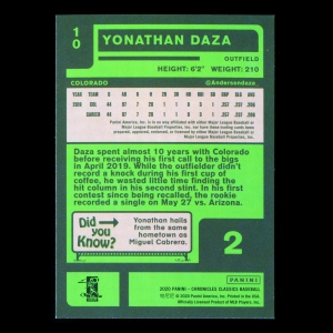 Yonathan Daza RC 2020 Chronicles Classics Rookie Rockies