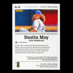 Dustin May RC 2020 Chronicles Rookie Dodgers