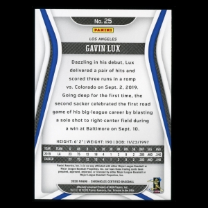 Gavin Lux RC 2020 Chronicles Certified Green Rookie Dodgers