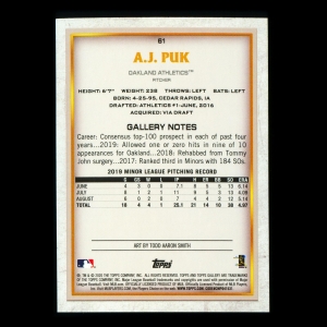A.J. Puk RC 2020 Gallery Rookie Athletics