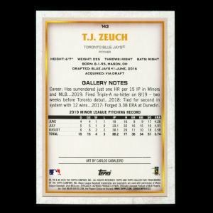 T.J. Zeuch RC 2020 Gallery Rookie Blue Jays