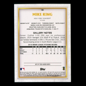 Mike King RC 2020 Gallery Rookie Yankees