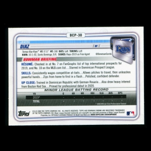 Jhon Diaz 2020 Bowman Chrome 1st Bowman Prospect Rays