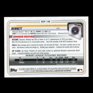 Nick Bennett 2020 Bowman Chrome 1st Bowman Prospect Brewers