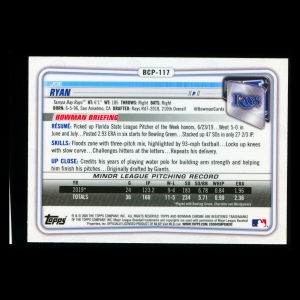 Joe Ryan 2020 Bowman Chrome 1st Bowman Prospect Rays