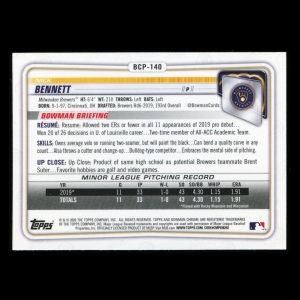 Nick Bennett 2020 Bowman Chrome 1st Bowman Prospect Brewers
