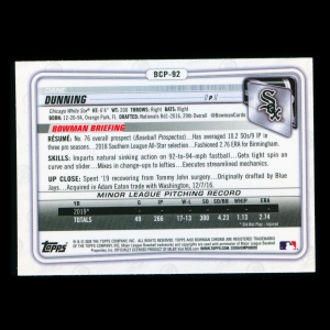 Dane Dunning 2020 Bowman Chrome Prospect White Sox